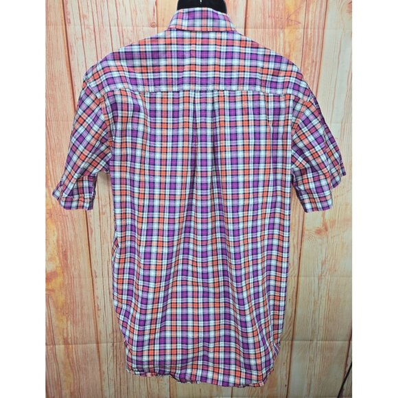 Cinch Mens Plaid Short Sleeve Button-Down Shirt Medium Orange Purple - Picture 2 of 7